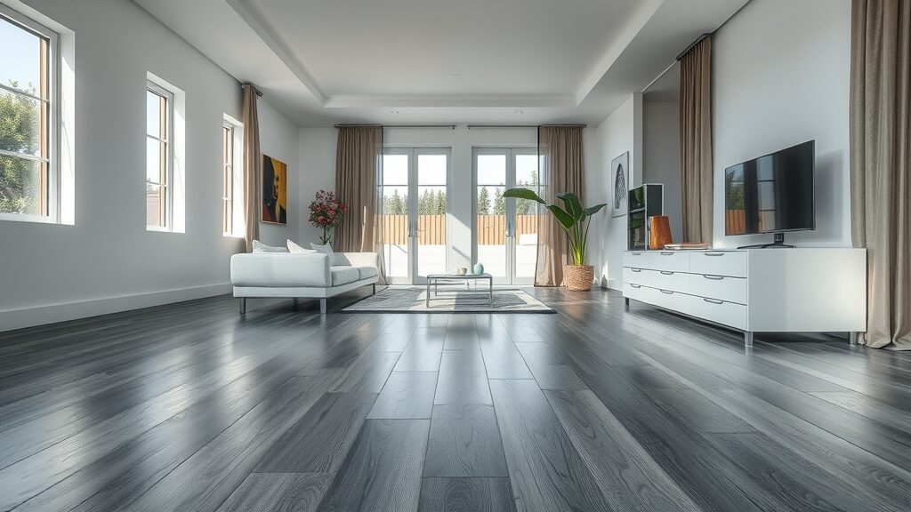 Chic laminate flooring in a modern apartment, laminate floor contemporary style, wood textures and patterns