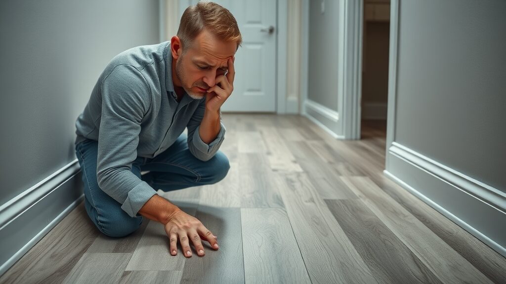incorrectly installed vinyl plank flooring, tight seams, no expansion gap, worried DIYer noticing errors
