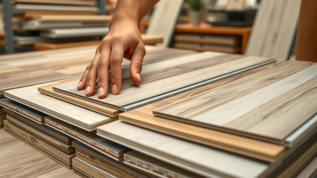 affordable flooring solutions Missouri, hands comparing vinyl plank and wood flooring samples