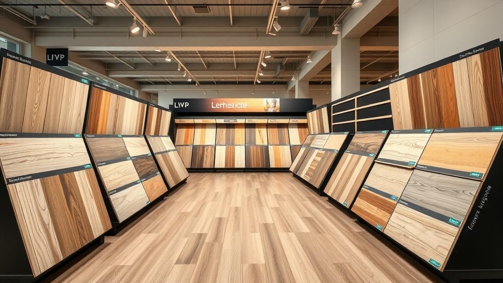 Luxury vinyl plank floor display in Missouri showroom - lvp flooring installation missouri