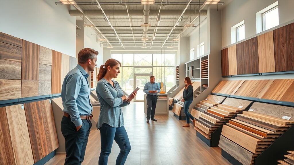 Missouri 5-star flooring company showroom with staff guiding customer choices