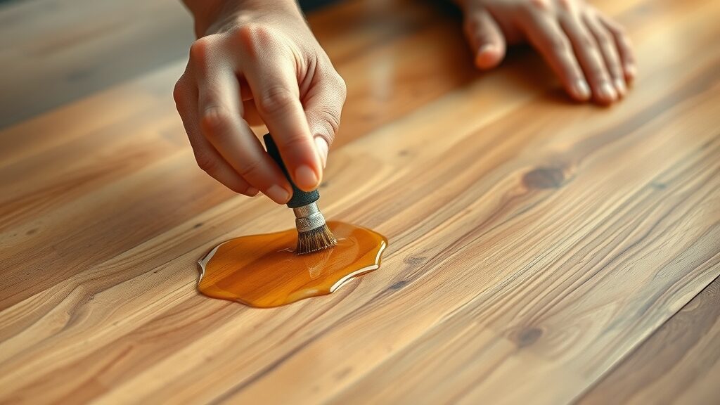 Close-up of hands applying natural oil finish on bamboo and wood flooring, maintaining friendly flooring solution