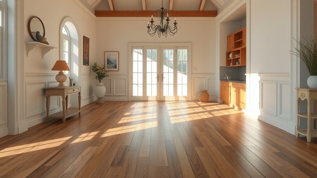 Elegant hardwood floor blending into different design themes, wood floor in classic and modern room setting
