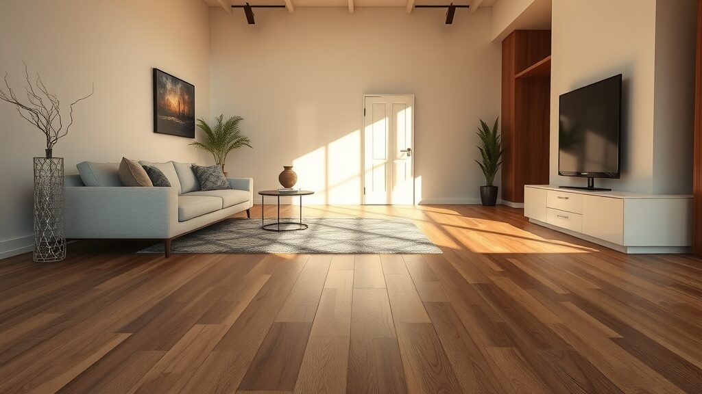 Elegant living room with wide-plank solid hardwood flooring, solid hardwood flooring natural beauty