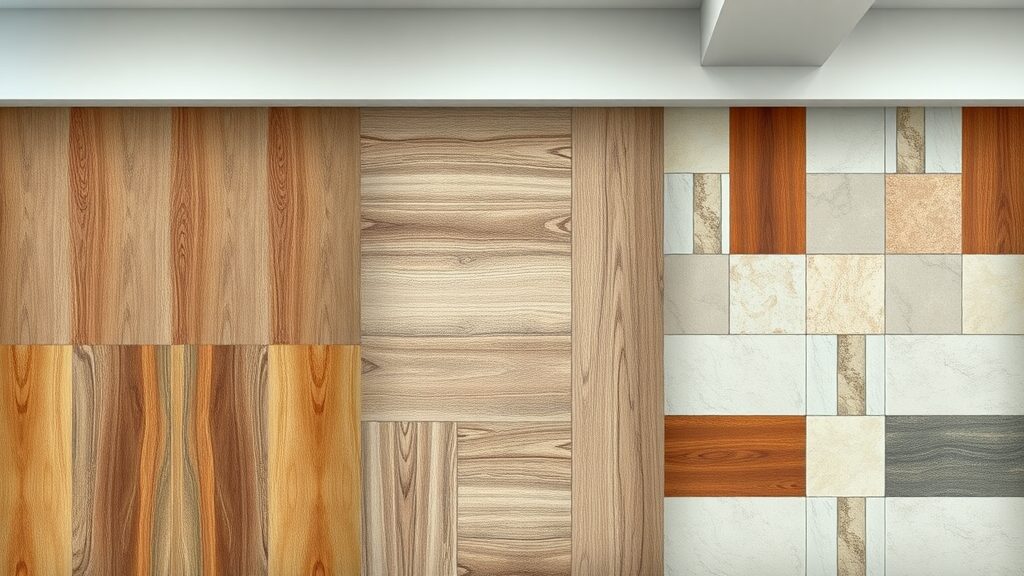 Comparison of LVP, wood, and tile floors in a Missouri showroom - lvp flooring installation missouri